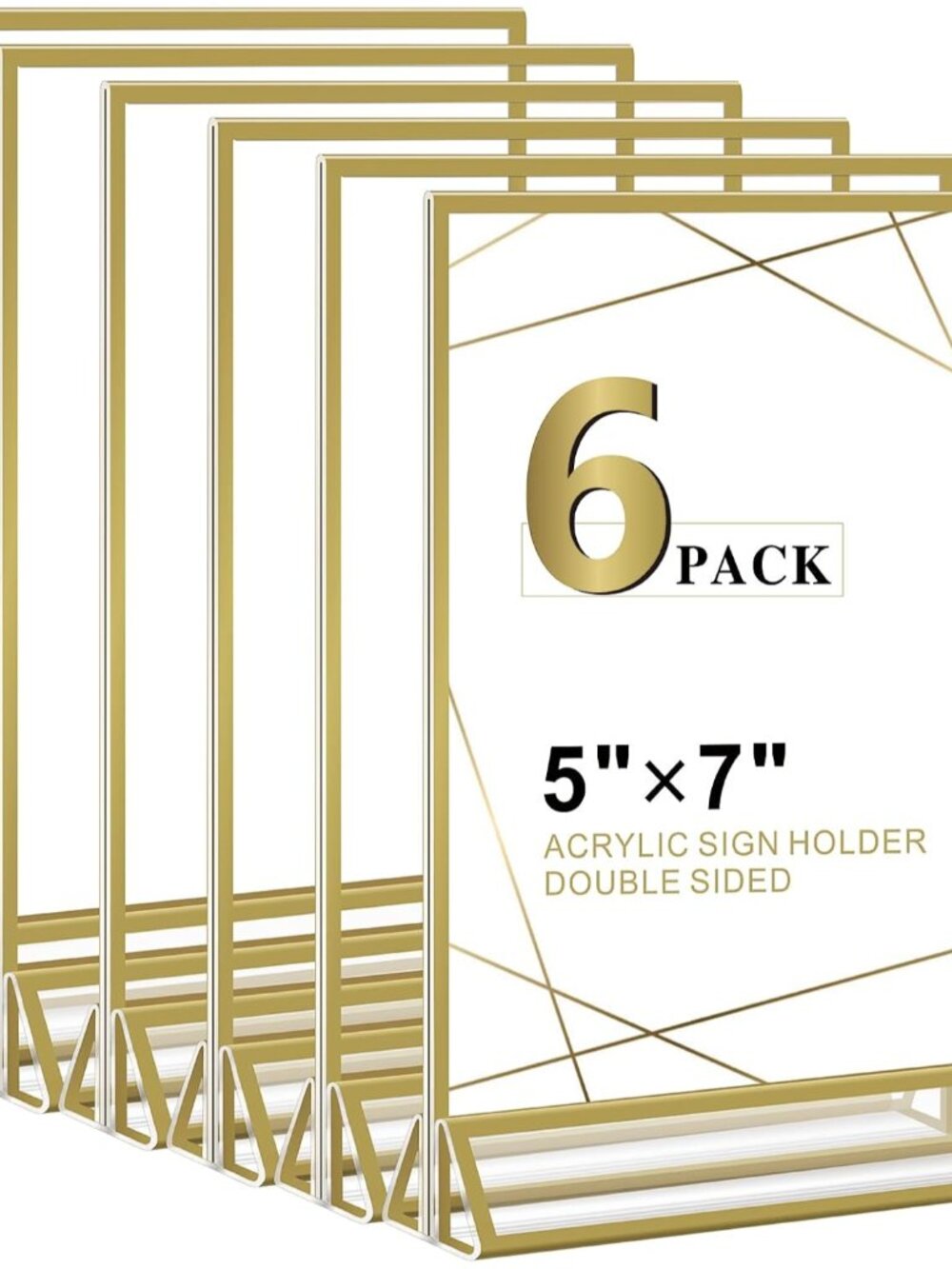 Acrylic Sign Holder 5x7 - Gold Acrylic Double-Sided Picture Frame Display Stand,